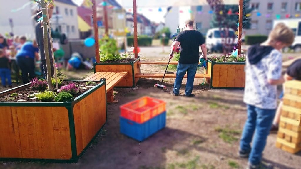 Garten-Blumenkästen-Sitzbänke-Holz-